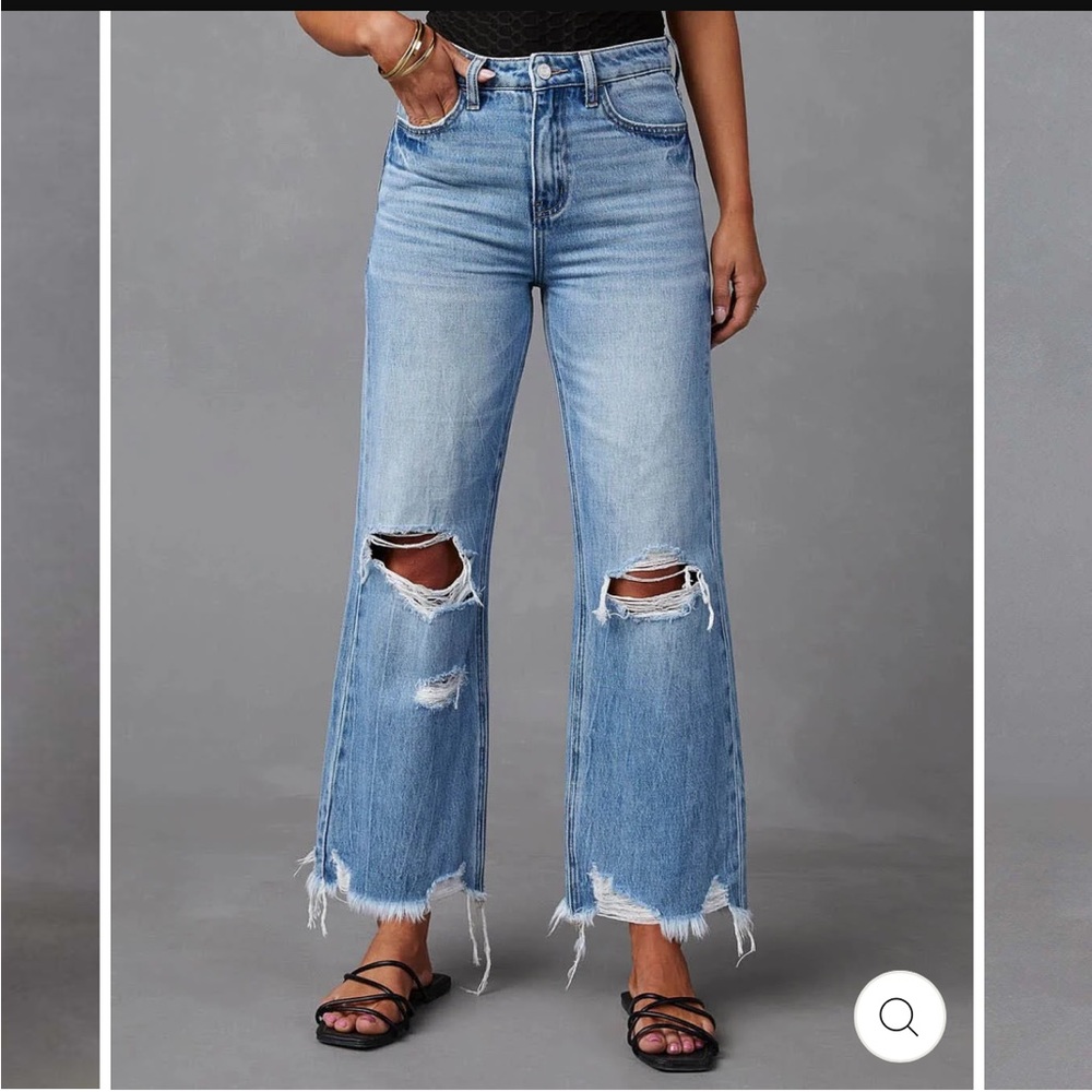 Melarey Wide Leg Distressed Jeans